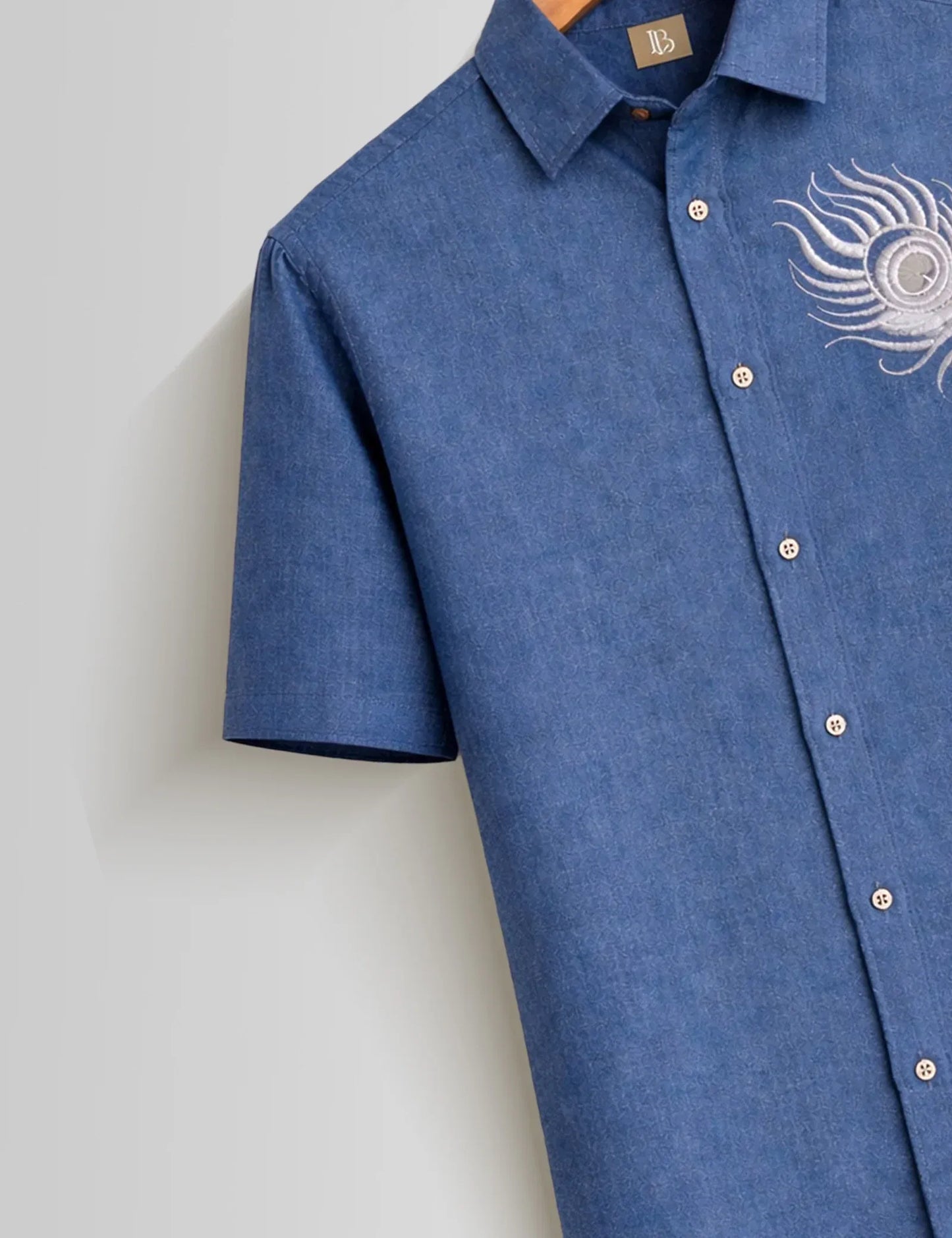 Fazone Men's Premium Peacock Feather Embroidered Half Sleeve Casual Shirt