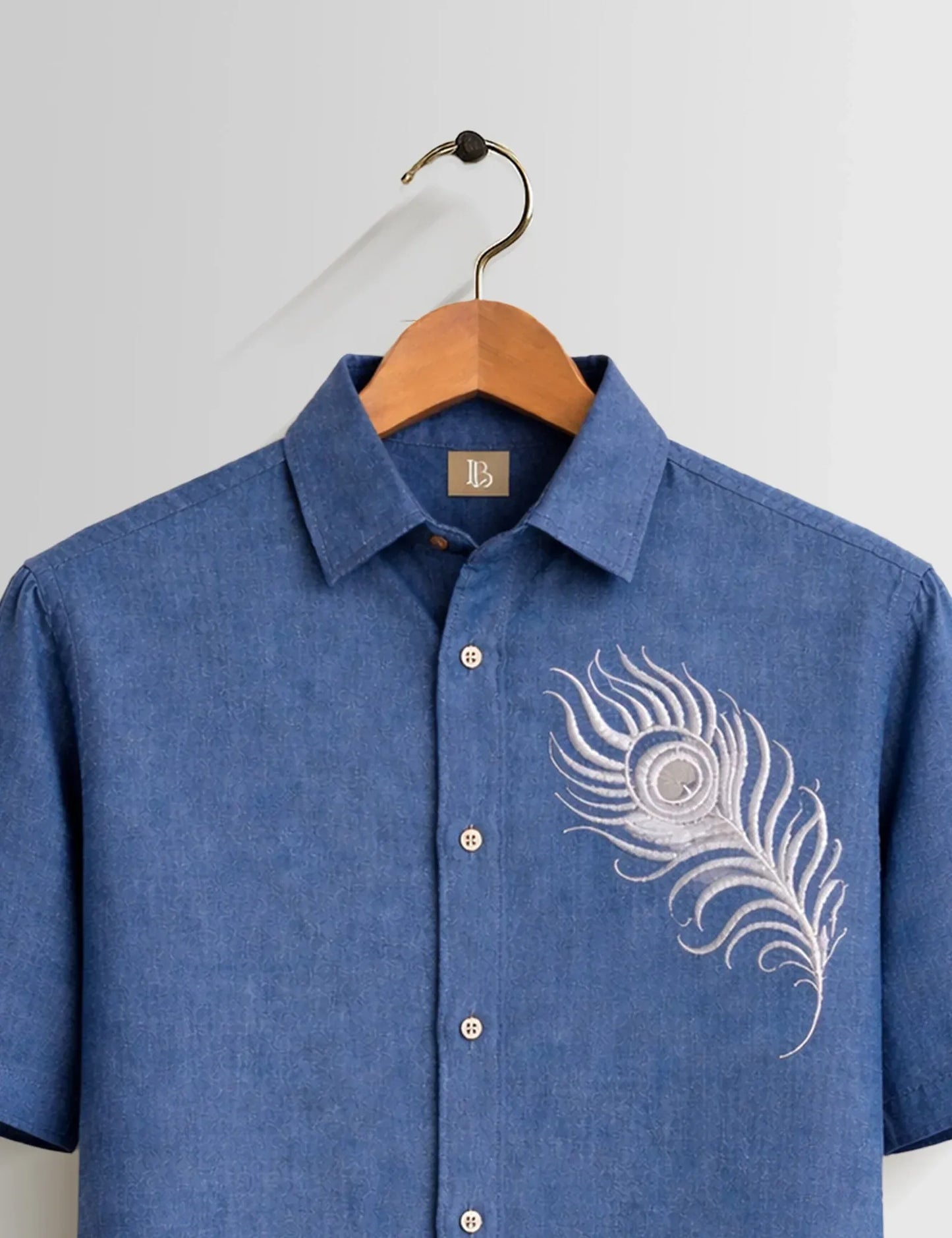 Fazone Men's Premium Peacock Feather Embroidered Half Sleeve Casual Shirt