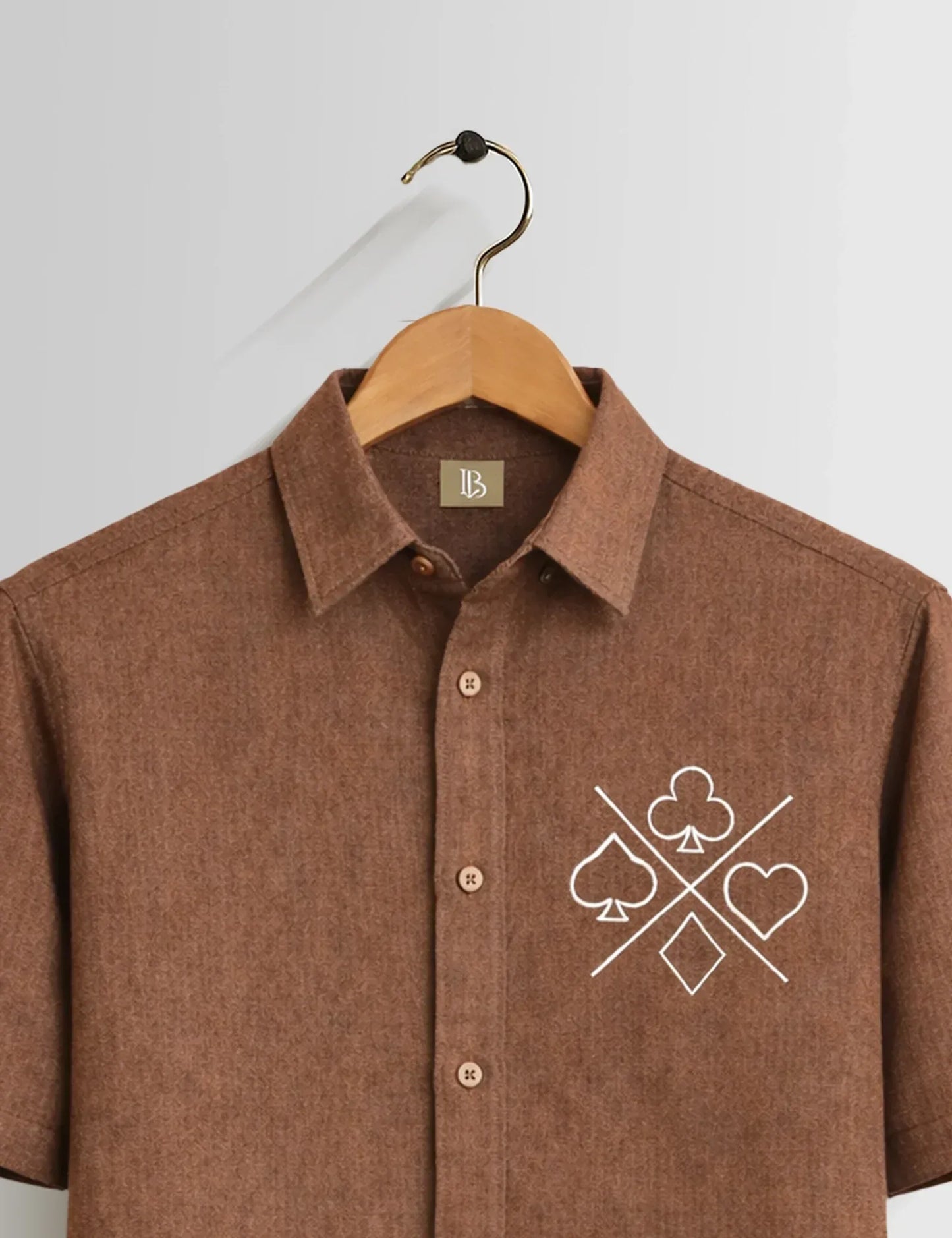 Fazone Men's Premium Minimal Playing Card Embroidered Half Sleeve Casual Shirt