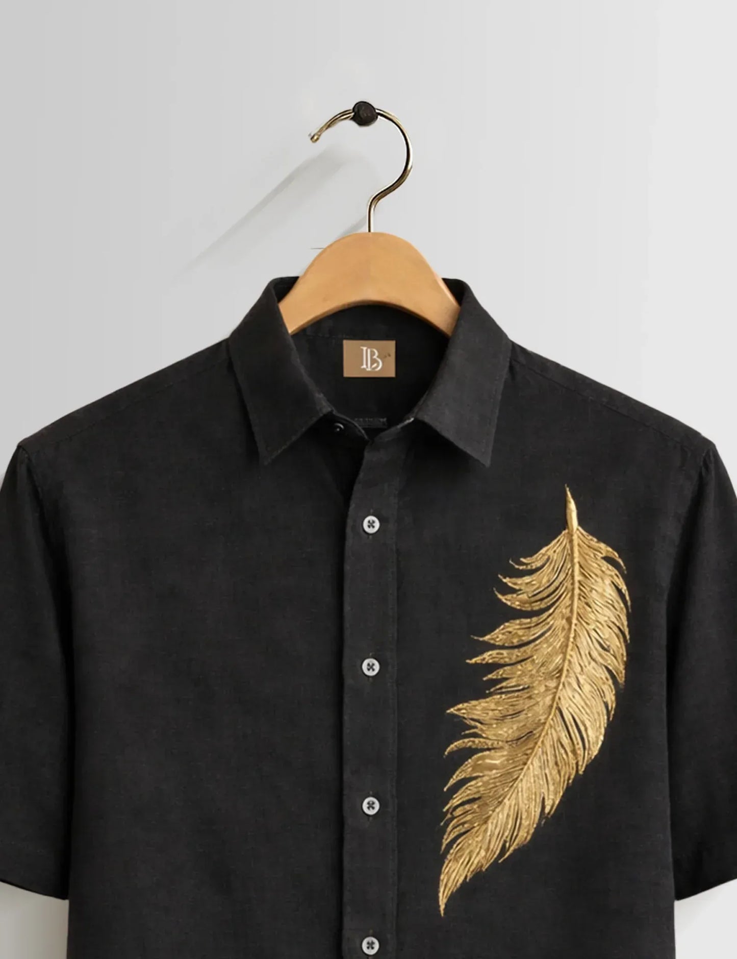 Fazone Men's Premium Golden Feather Embroidered Half Sleeve Casual Shirt