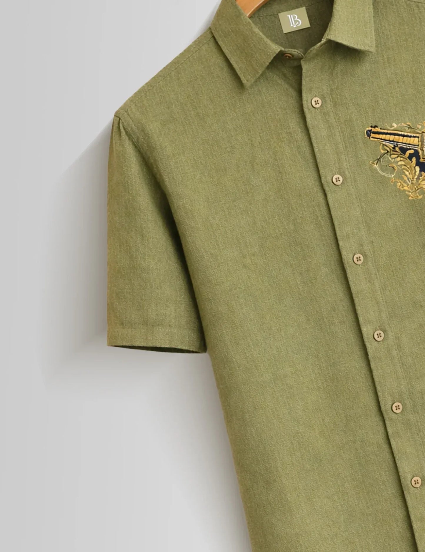 Fazone Men's Premium Olive Green Graphic Embroidered Half Sleeve Casual Shirt