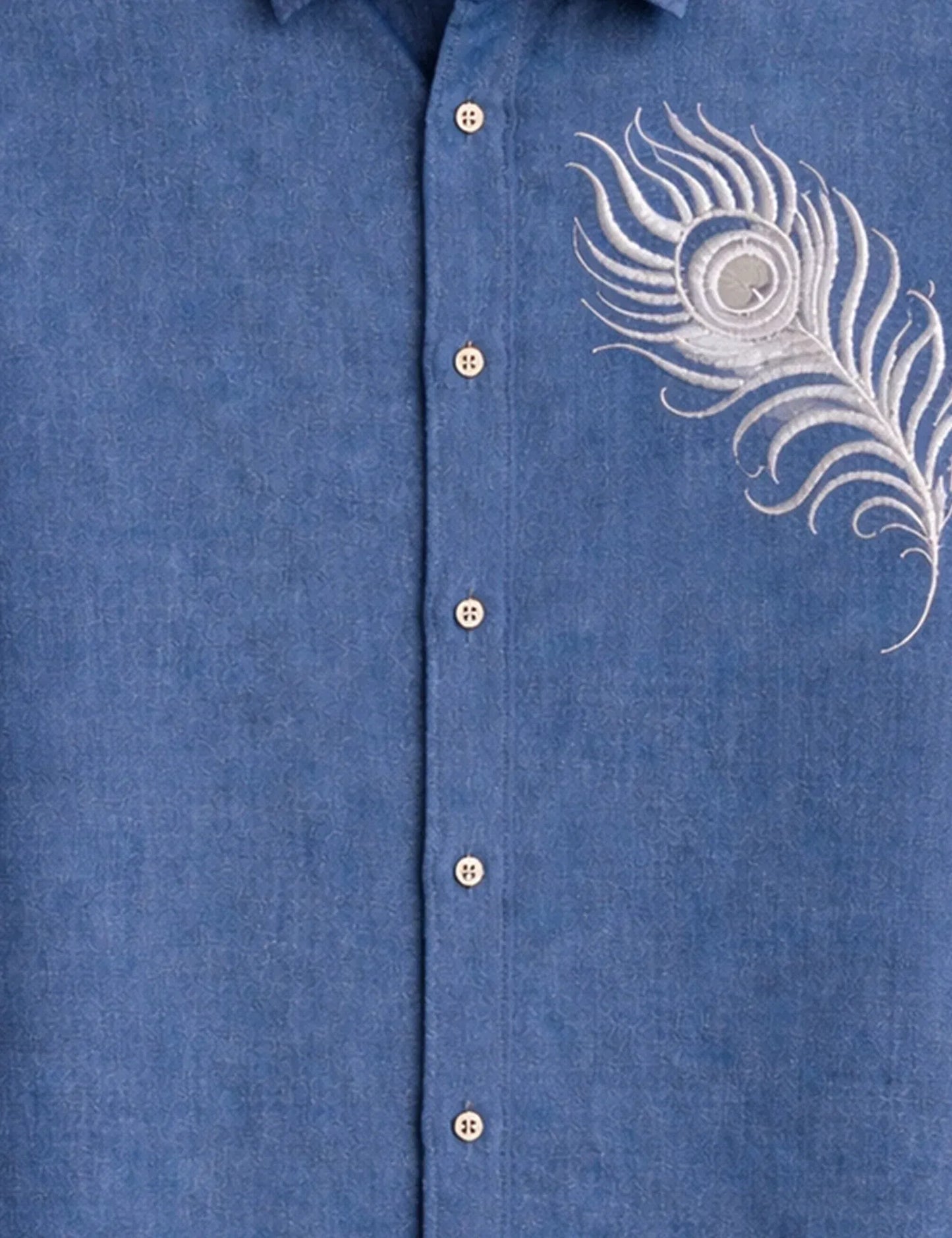 Fazone Men's Premium Peacock Feather Embroidered Half Sleeve Casual Shirt