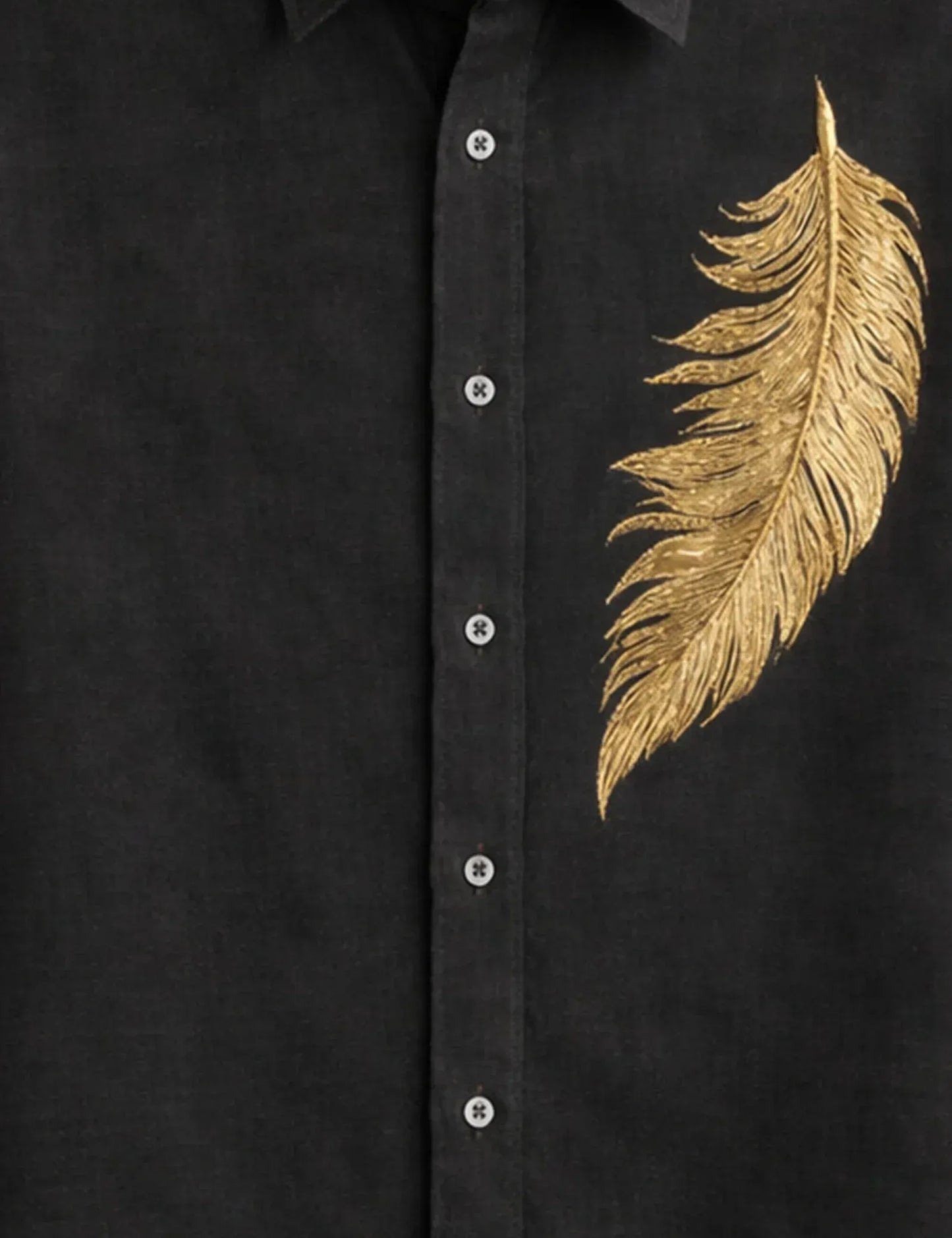 Fazone Men's Premium Golden Feather Embroidered Half Sleeve Casual Shirt