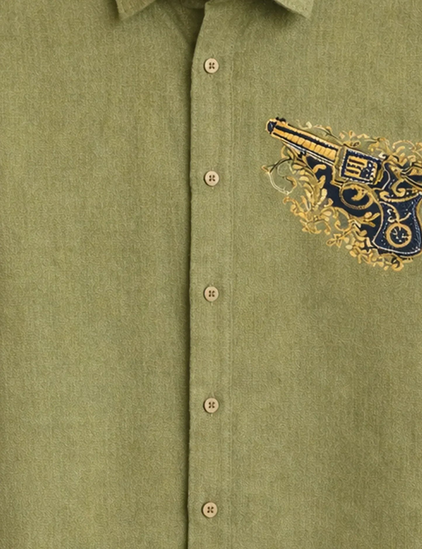 Fazone Men's Premium Olive Green Graphic Embroidered Half Sleeve Casual Shirt