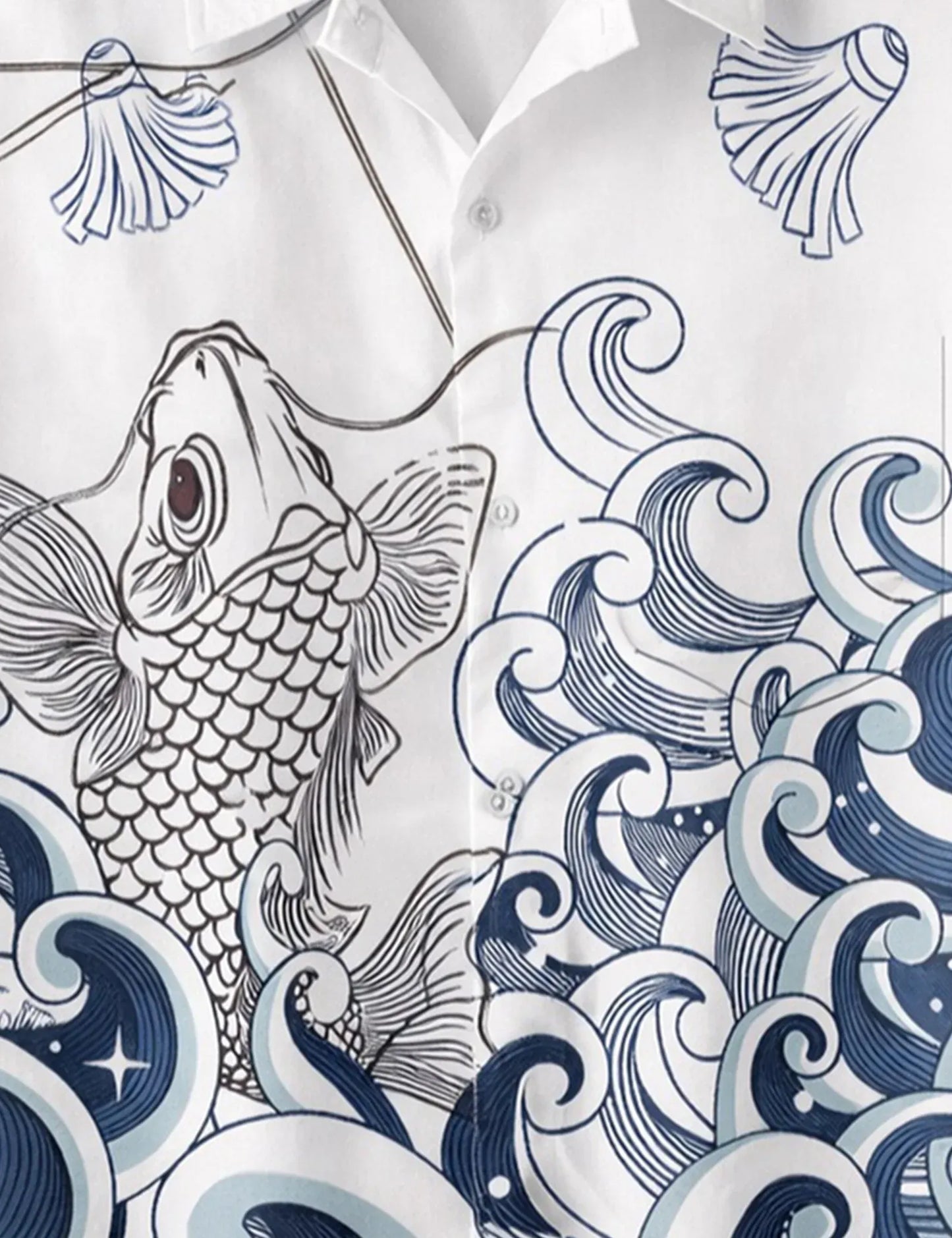 Fazone Men's Premium Ocean Wave Koi Fish Printed Half Sleeve Casual Shirt