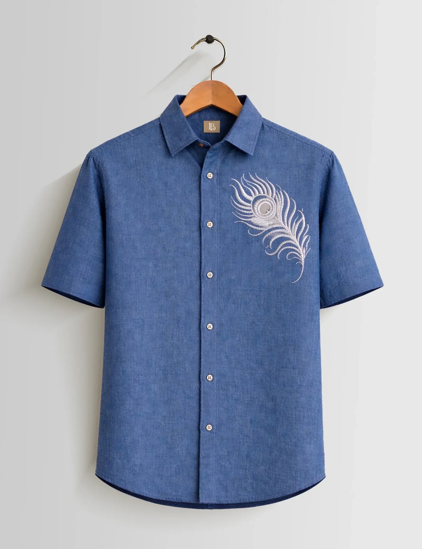 Fazone Men's Premium Peacock Feather Embroidered Half Sleeve Casual Shirt
