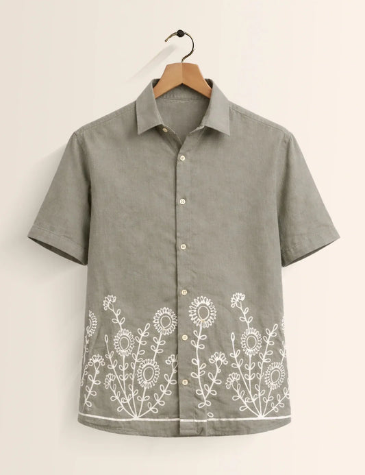 Fazone Men's Premium Floral Embroidered Half Sleeve Casual Shirt