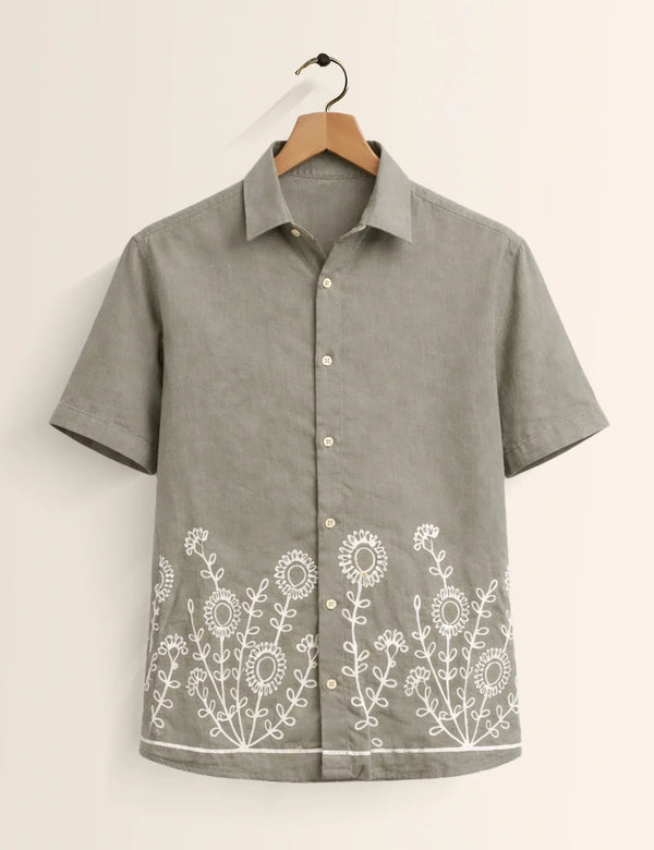 Fazone Men's Premium Floral Embroidered Half Sleeve Casual Shirt