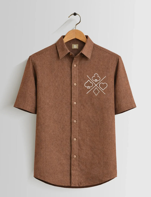 Fazone Men's Premium Minimal Playing Card Embroidered Half Sleeve Casual Shirt